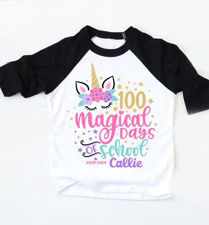 100 Days of School Shirt , Personalized 100 Days Of School Shirt For Girls Unicorn