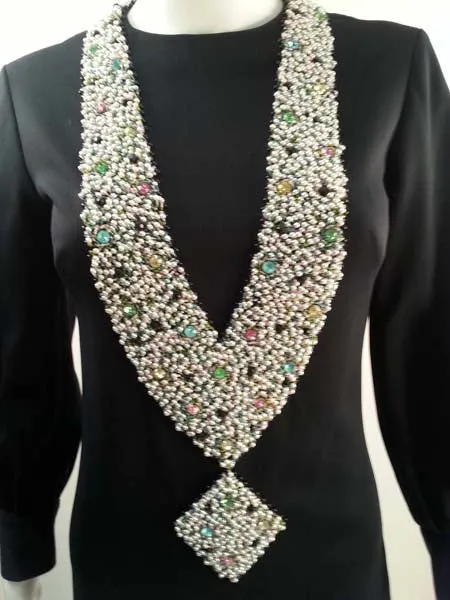 1960s Oscar de la Renta Tromp L'oeil Necklace Dress