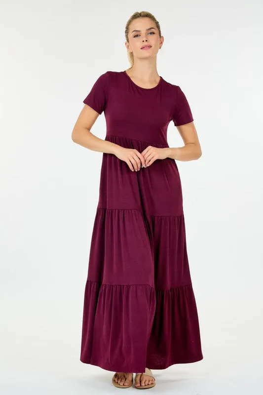 2581 Round Neck Solid Maxi Dress in Plum