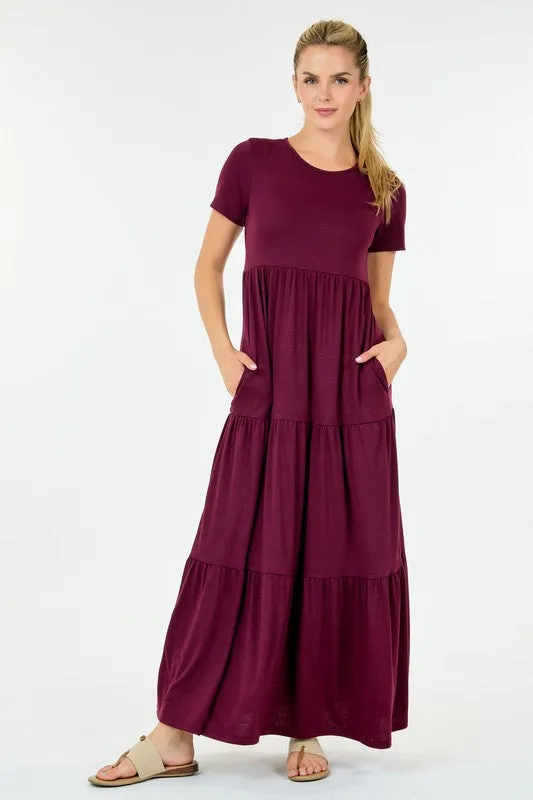 2581 Round Neck Solid Maxi Dress in Plum