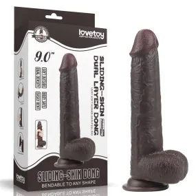 9'' Sliding Skin Dual Density Dildo - Black