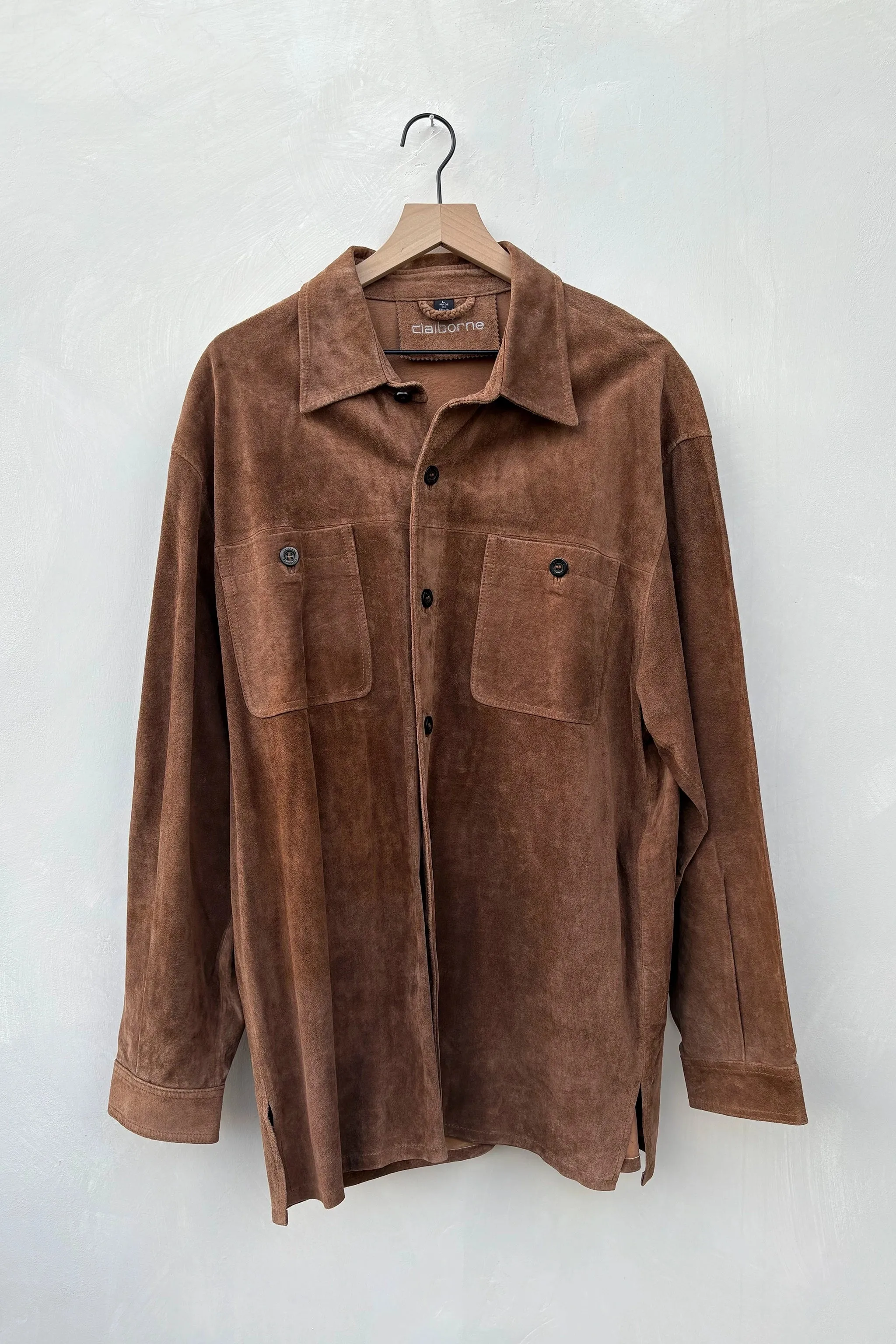 90's Claiborne Cognac Brown Suede Shacket, Large