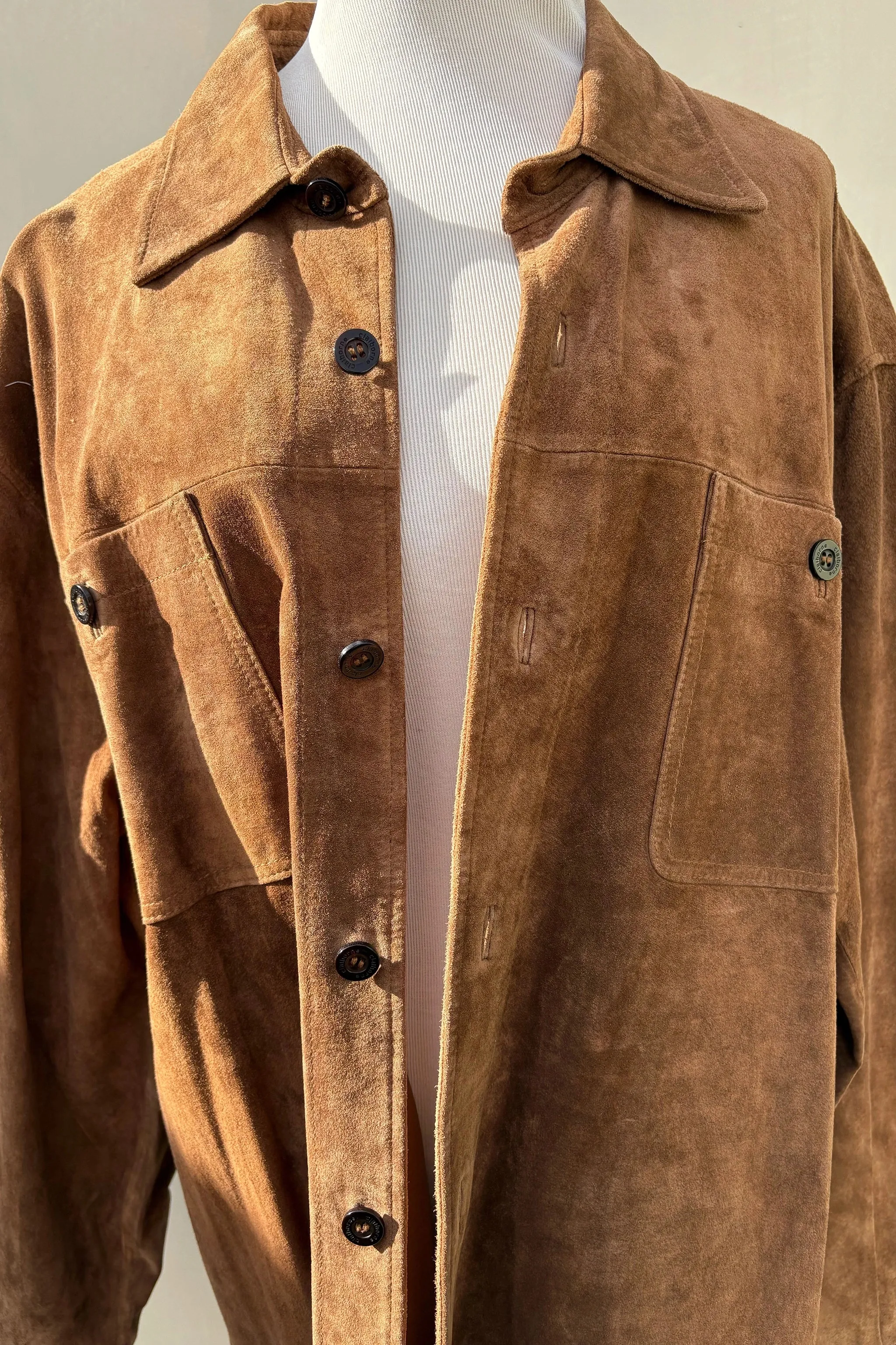 90's Claiborne Cognac Brown Suede Shacket, Large