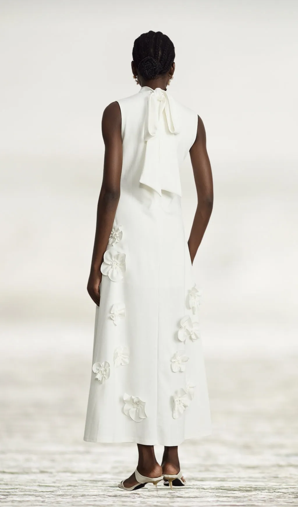 ANNONA WHITE FLOWER EMBELLISHED MAXI DRESS