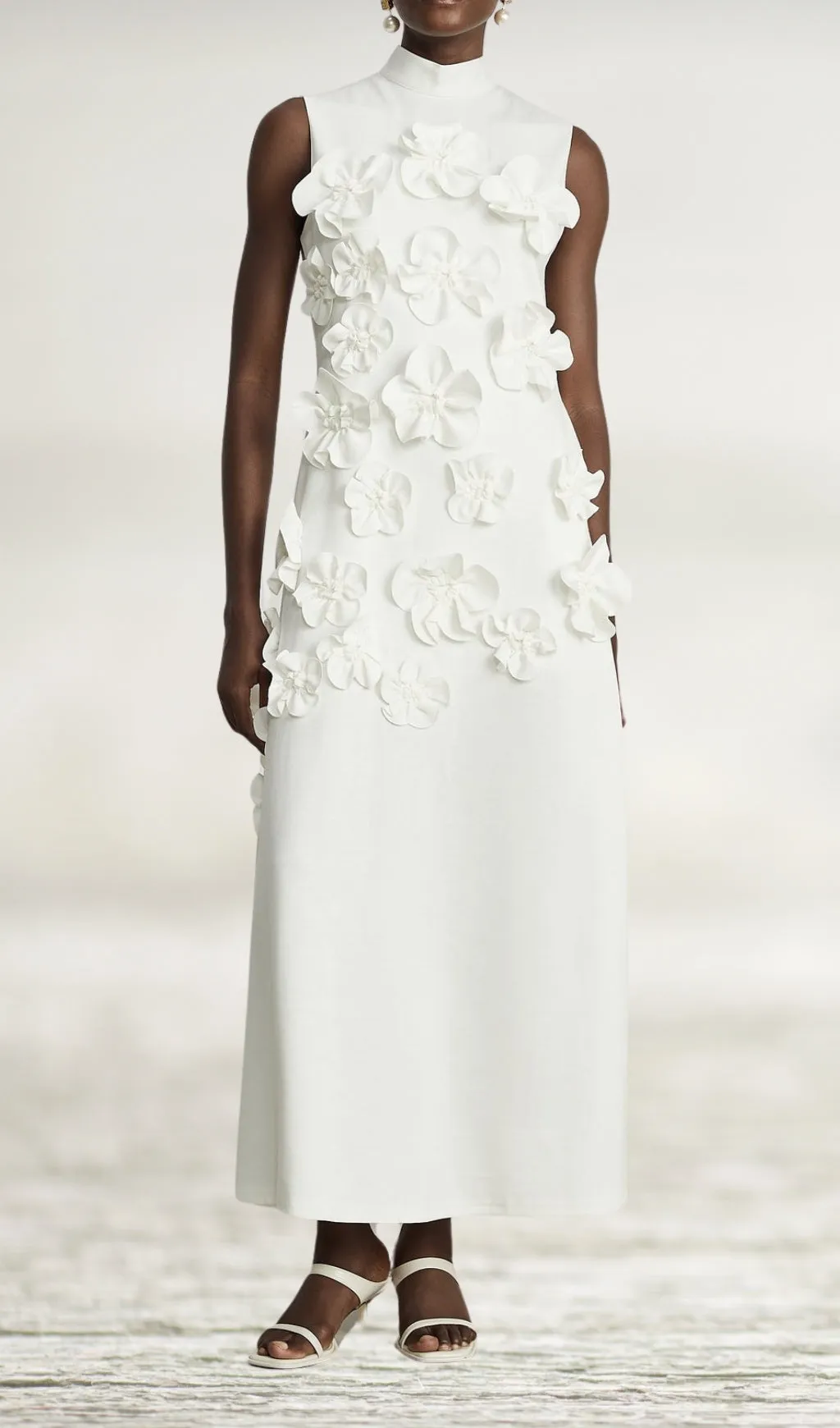 ANNONA WHITE FLOWER EMBELLISHED MAXI DRESS