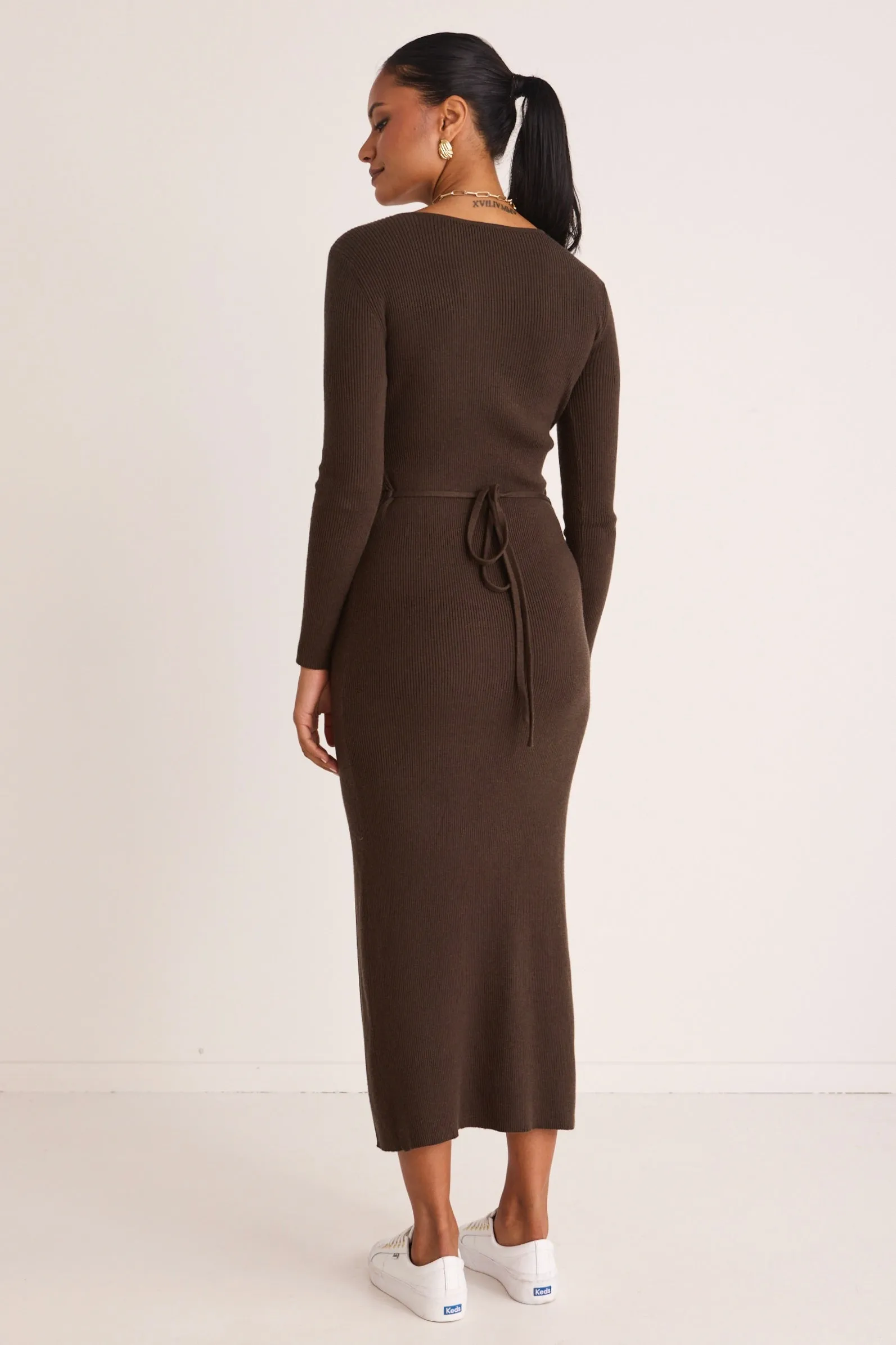 Another Dark Khaki Wrap Rib Knit Maxi Dress