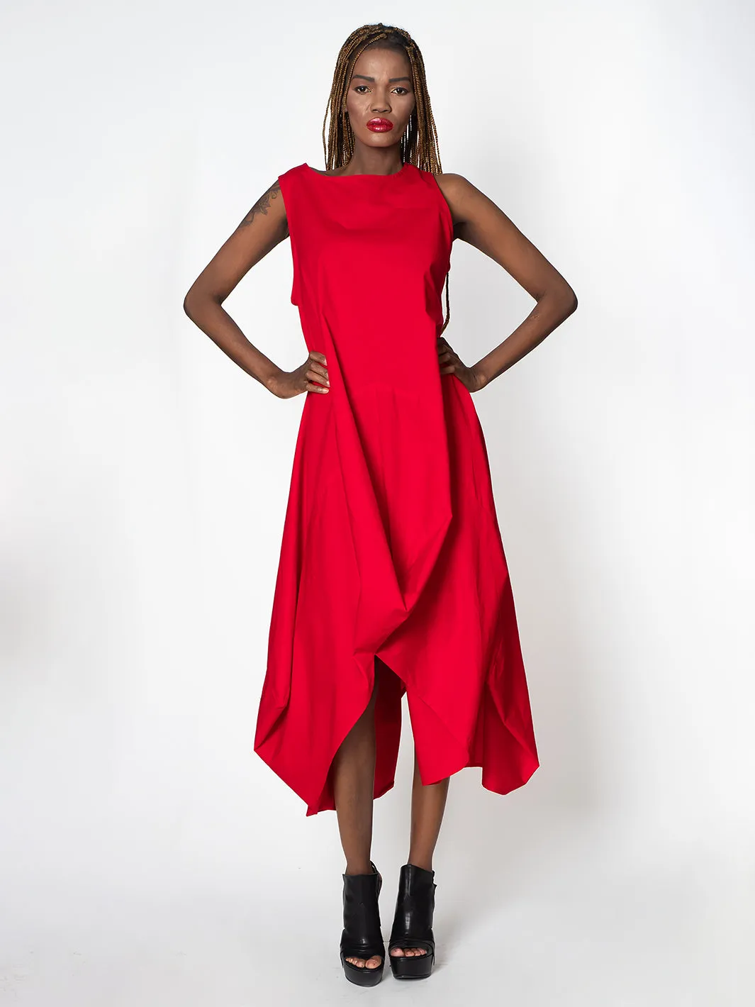 Asymmetric Sleeveless Red Dress