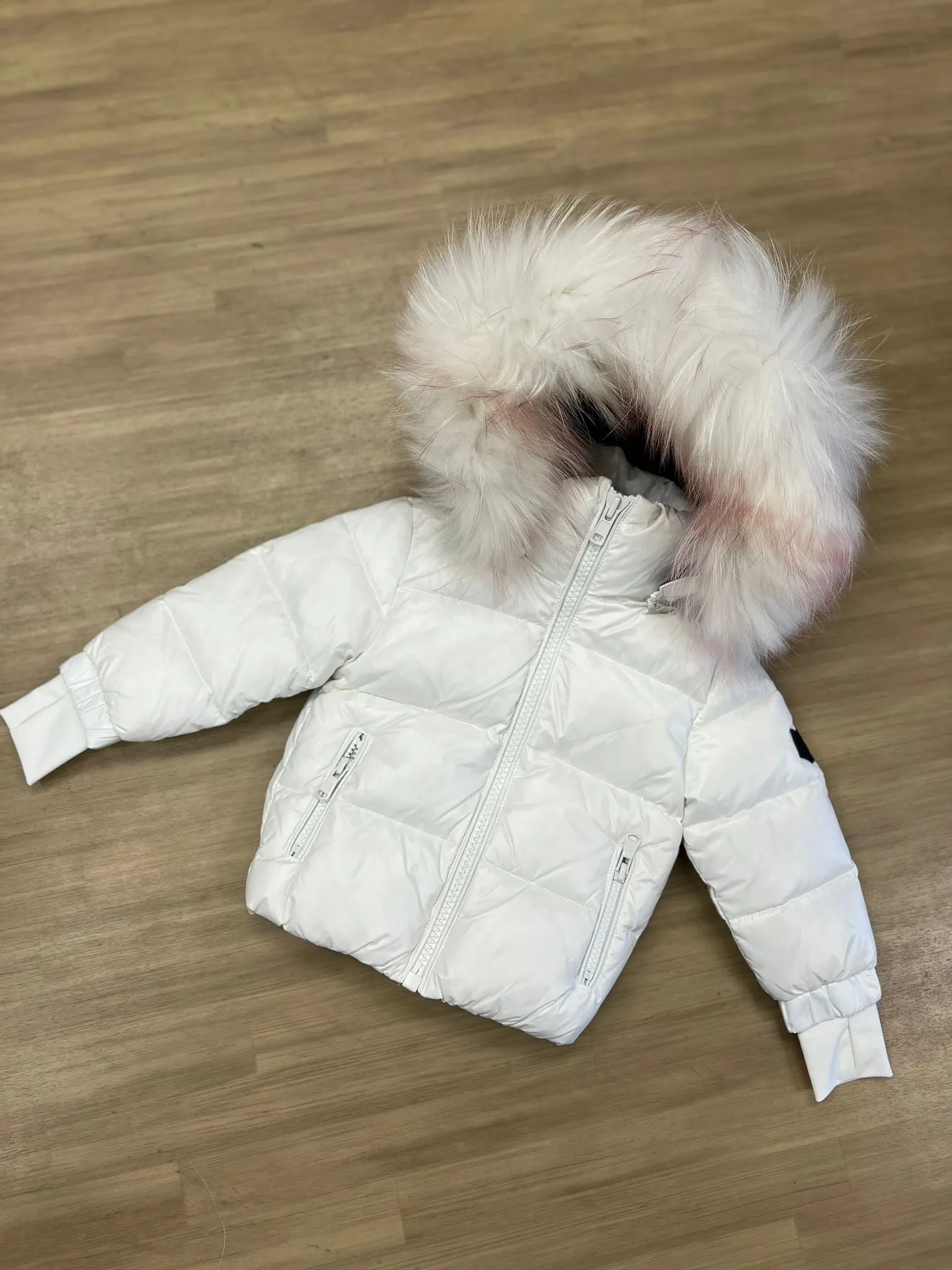 BABY COAT-White/Pink Fur