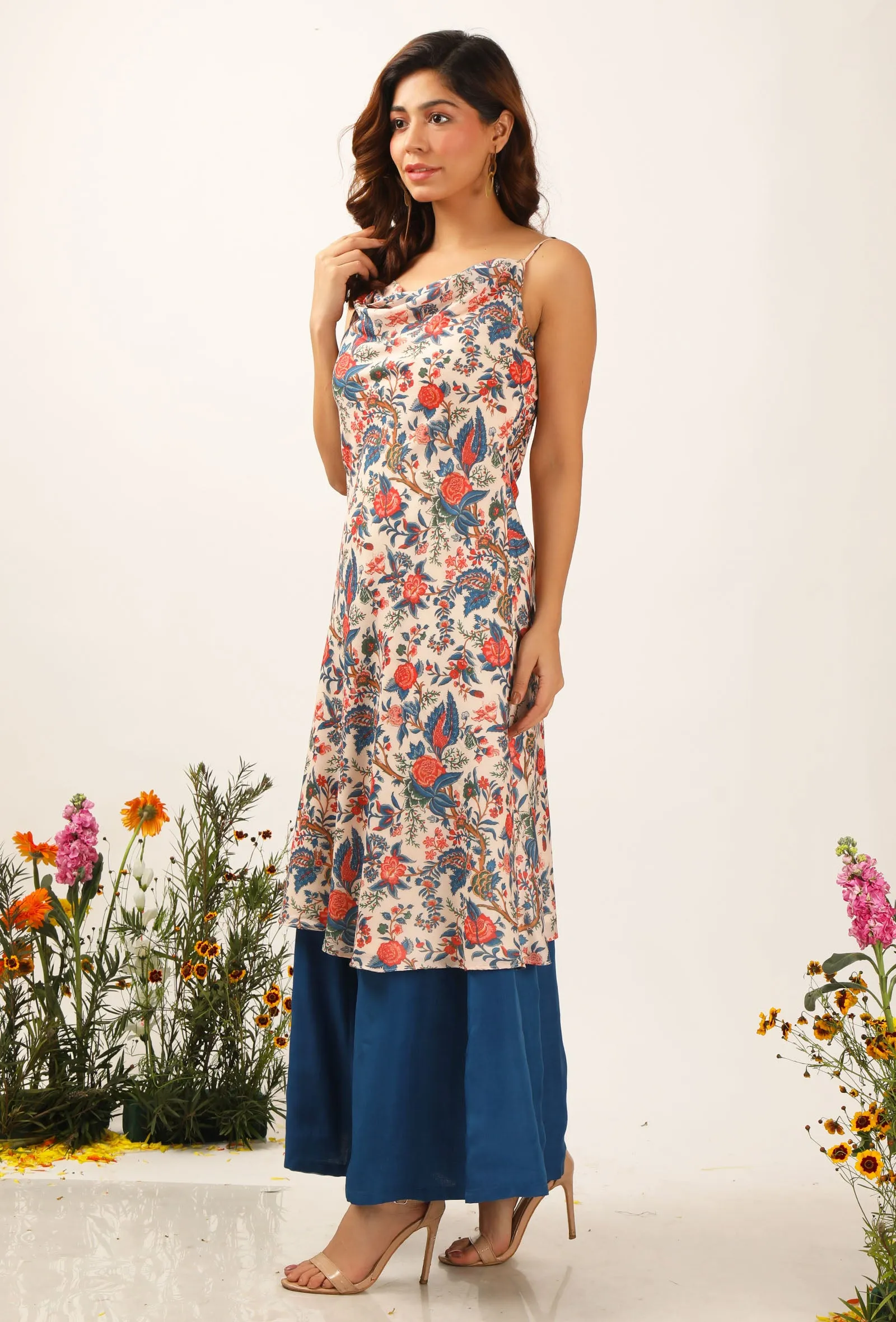 Bella Floral Chintz Cowl Neck Kurta Dress