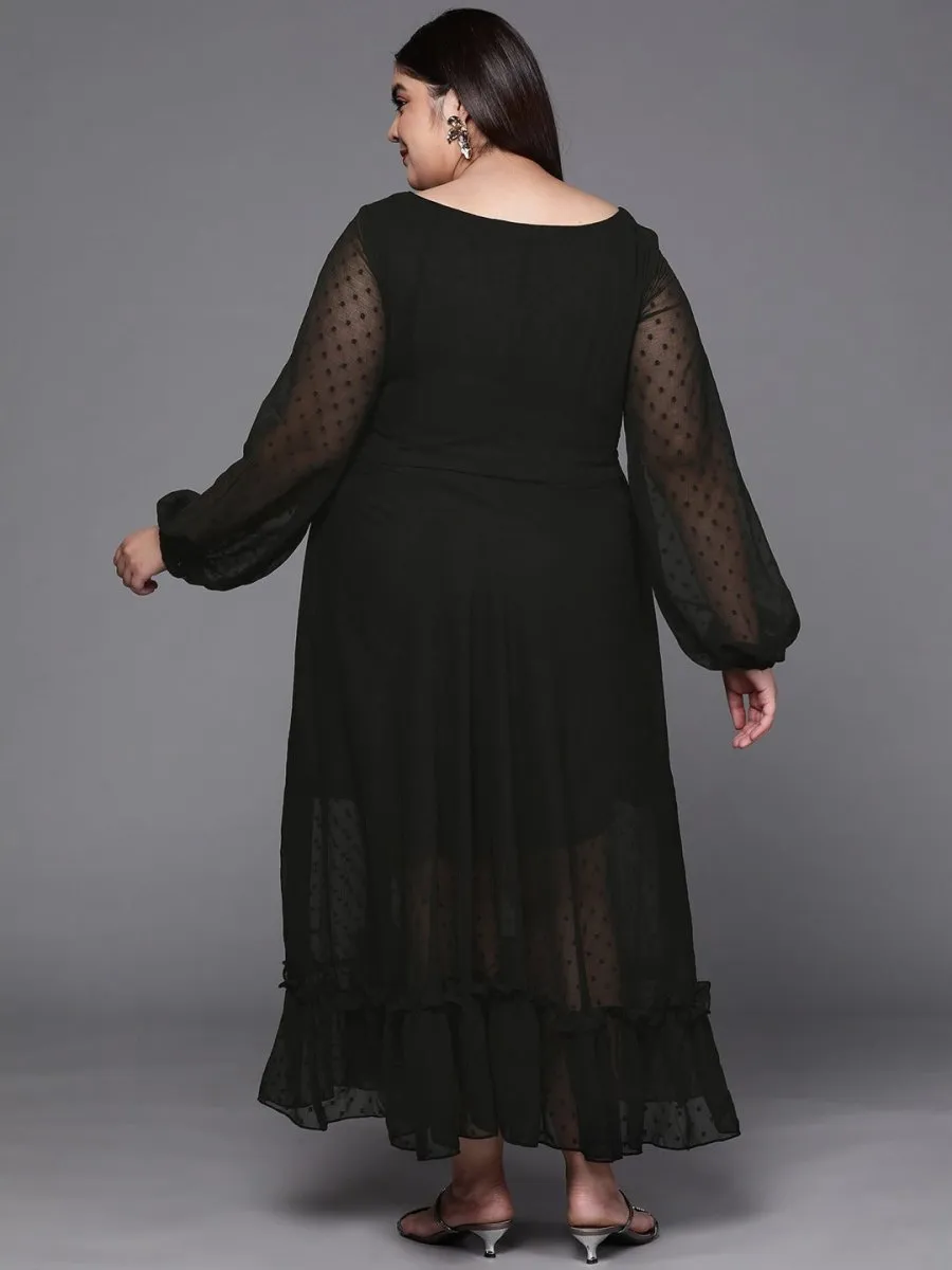 Black Dobby Weave Georgette Ethnic Maxi Dress