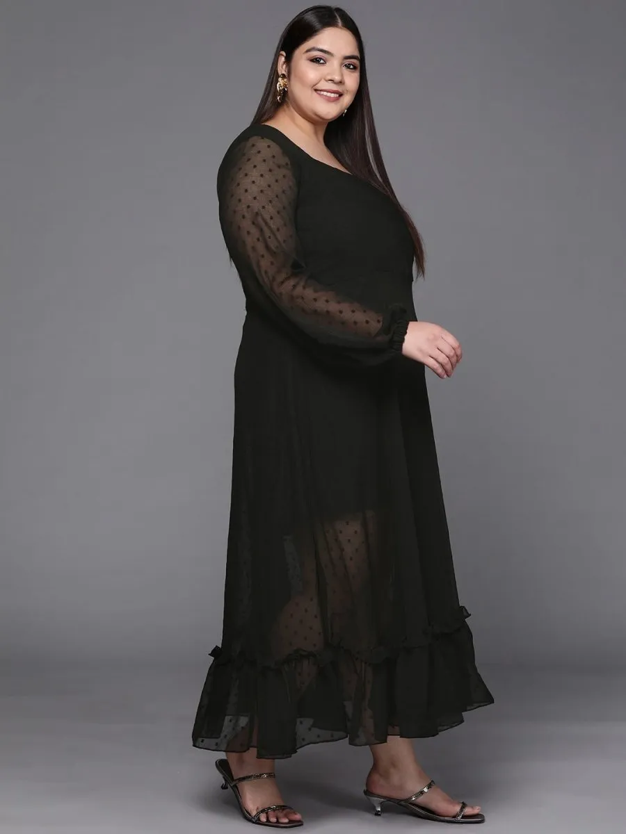 Black Dobby Weave Georgette Ethnic Maxi Dress