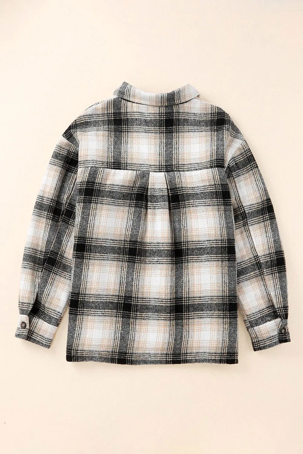 Black Plaid Casual Pocket Button Fleece Lining Shacket