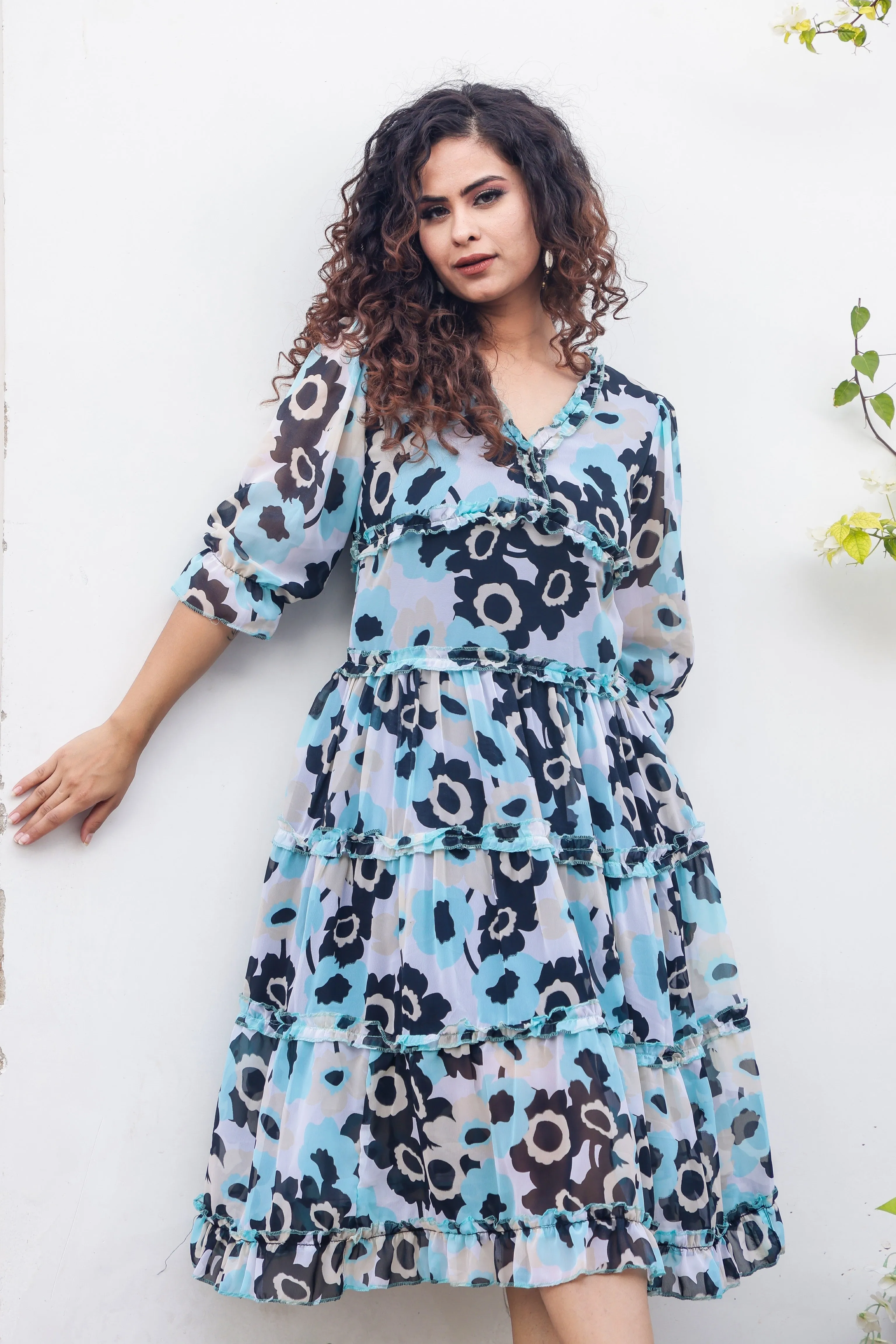 Blue Floral Print Maxi Dress