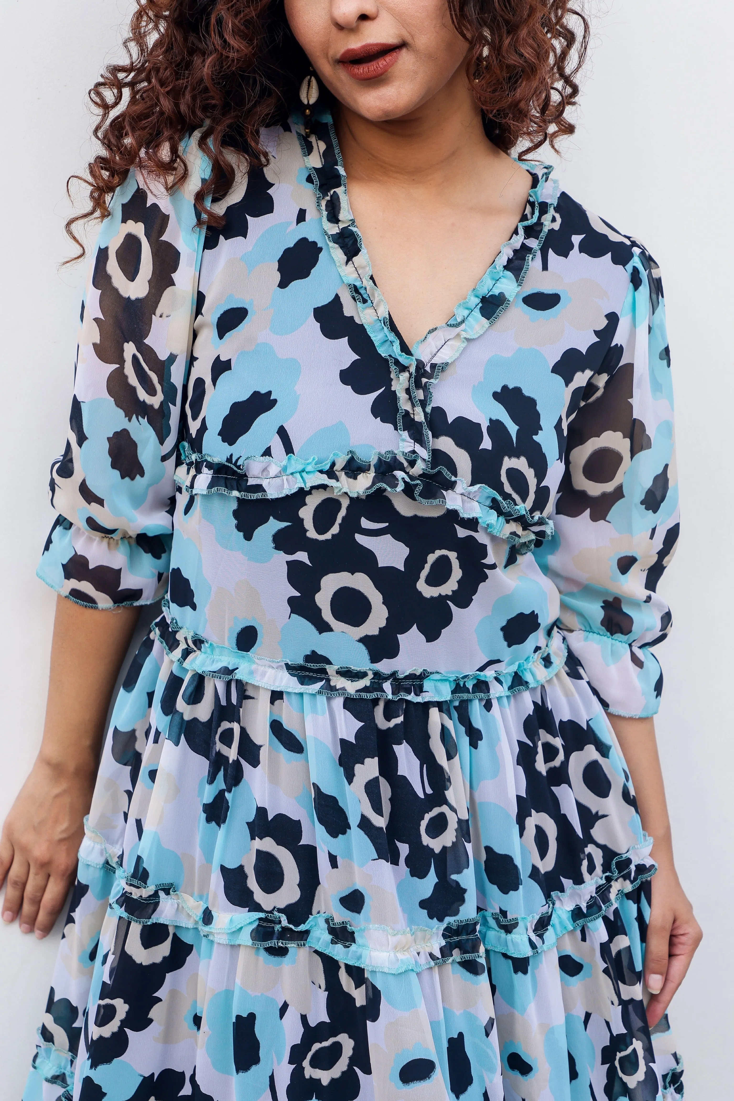 Blue Floral Print Maxi Dress