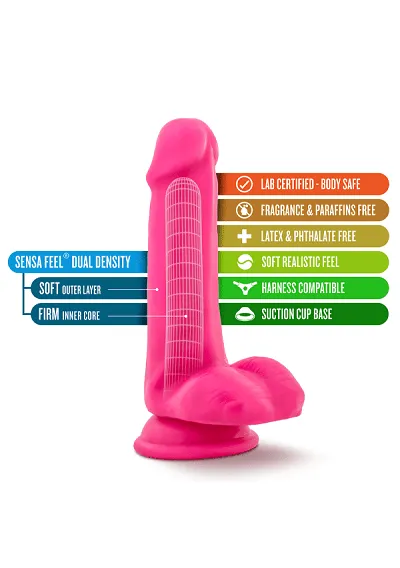 Blush Neo Neon Pink 6 Inch Dual Density Cock With Balls