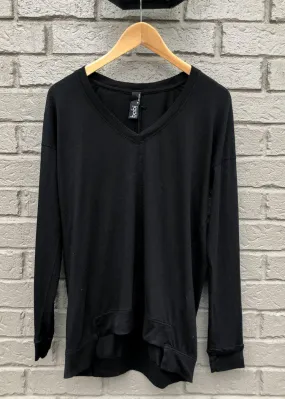 Bobi Essential Long Sleeve V Neck Tee-Black