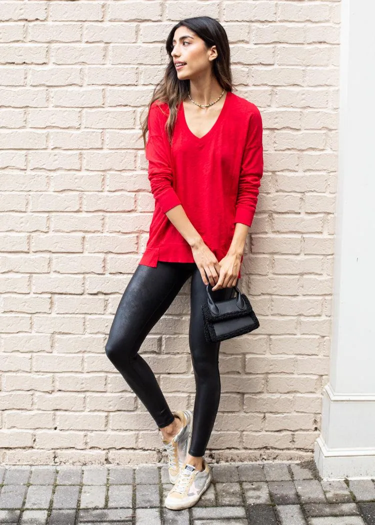 Bobi Princess Seam Long Sleeve V Neck Tee- Red Hot ***FINAL SALE***