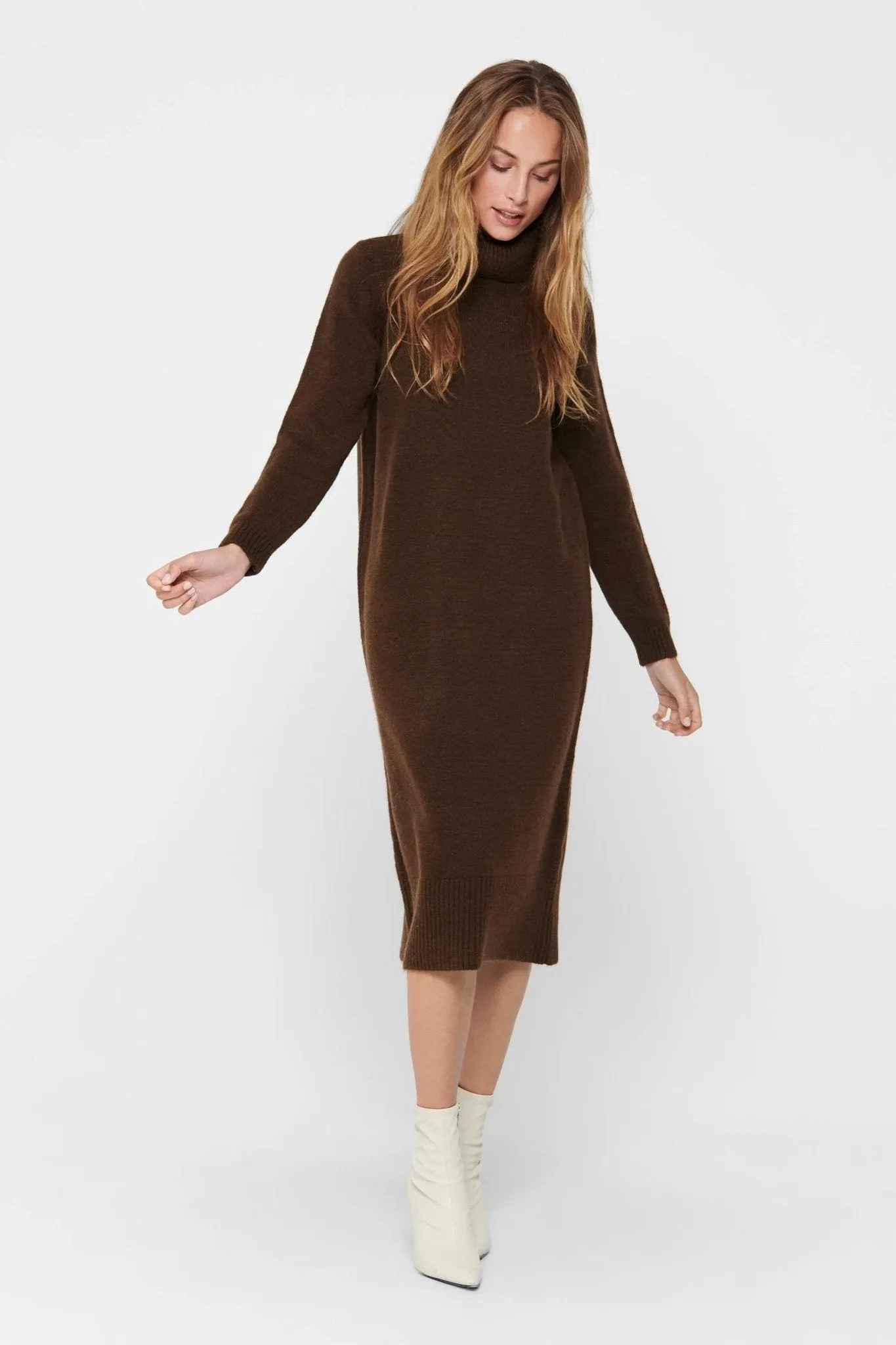 Brandie Roll Neck Dress - Chicory Coffee