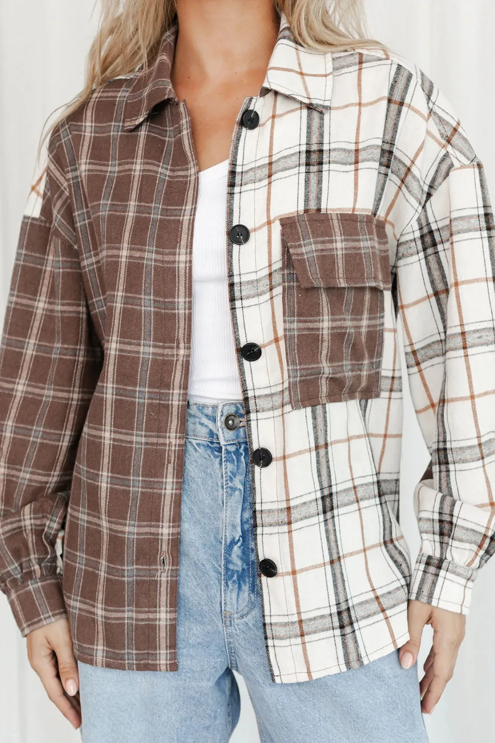 Brown Mixed Plaid Soft Oversized Shirt