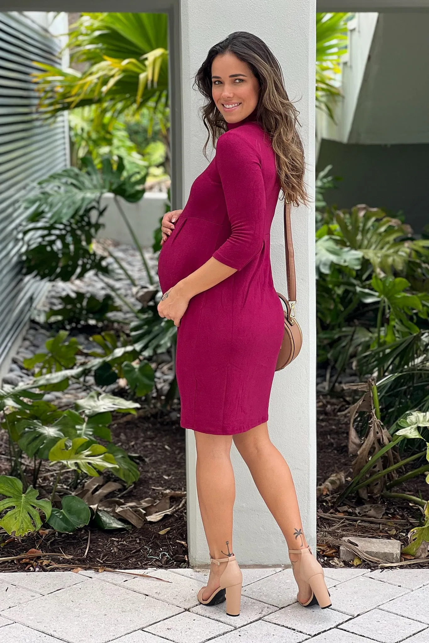 Burgundy Knit Maternity Dress