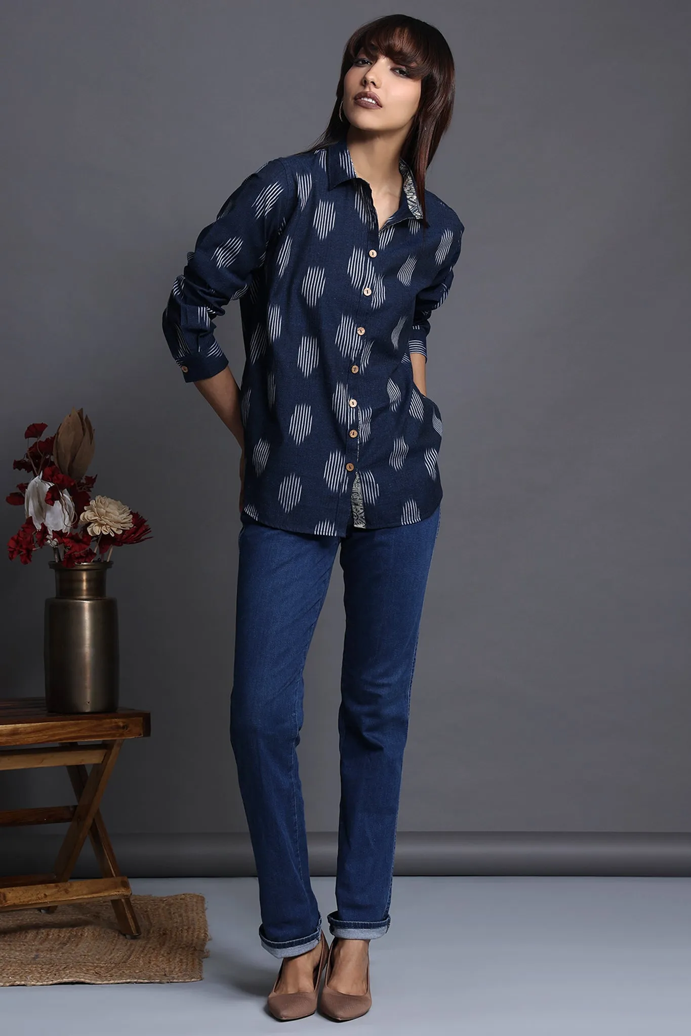 button down shirt - deep blue & skyline splash