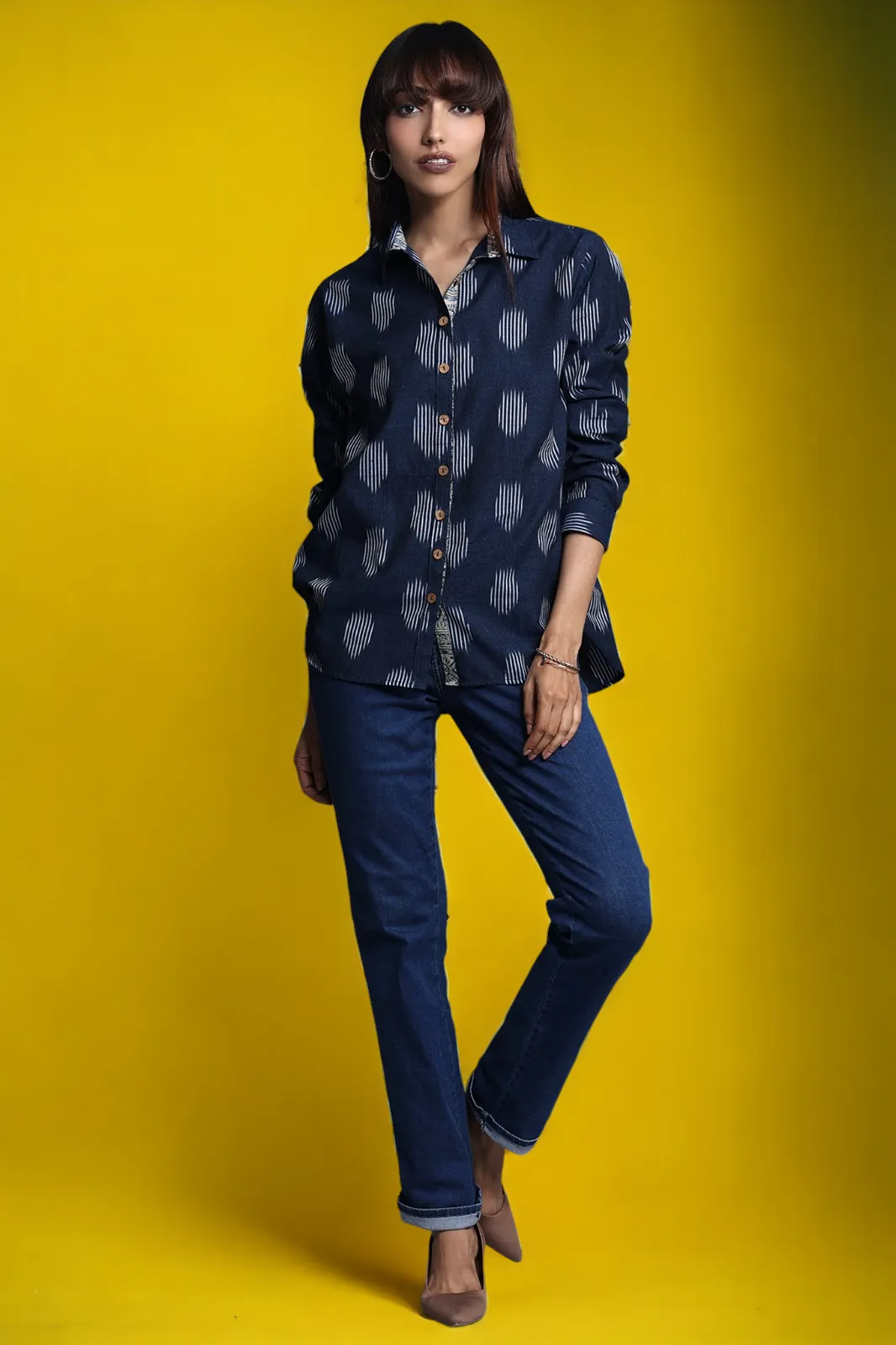 button down shirt - deep blue & skyline splash