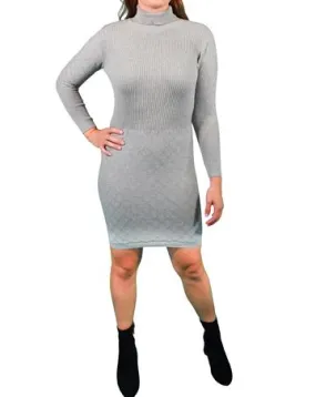 Cable Knit Turtleneck Sweater Dress in Grey