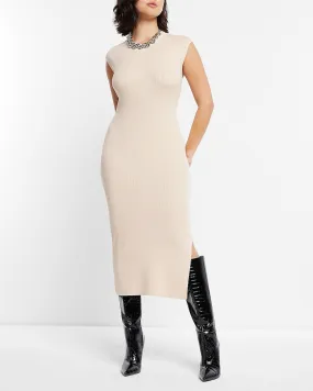 Cap Sleeve Ribbed Sheath Maxi Sweater Dress in Sandshell