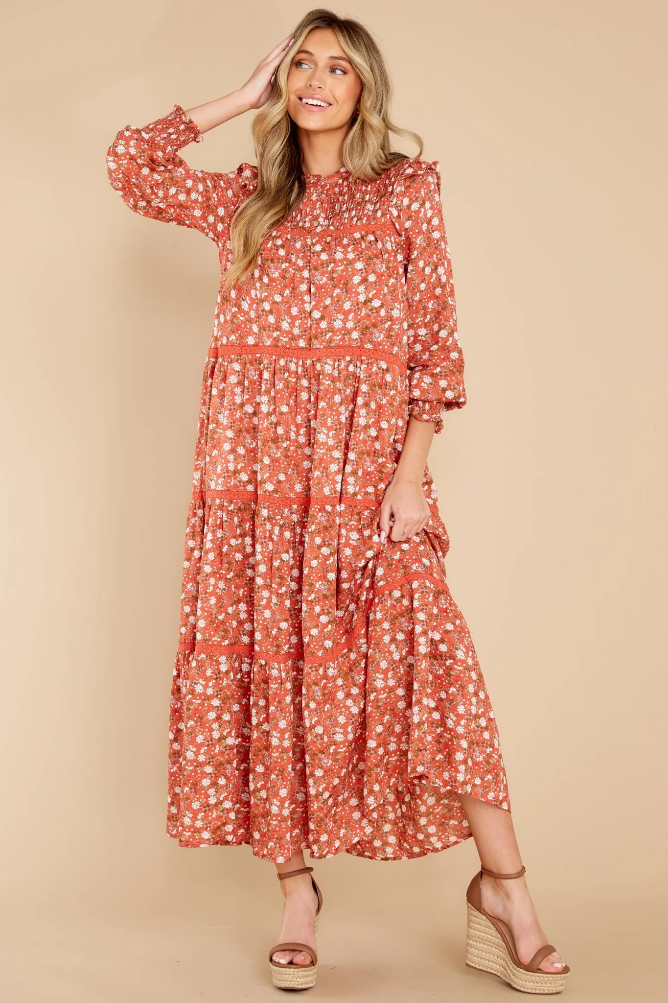 Choose Us Orange Floral Multi Print Maxi Dress