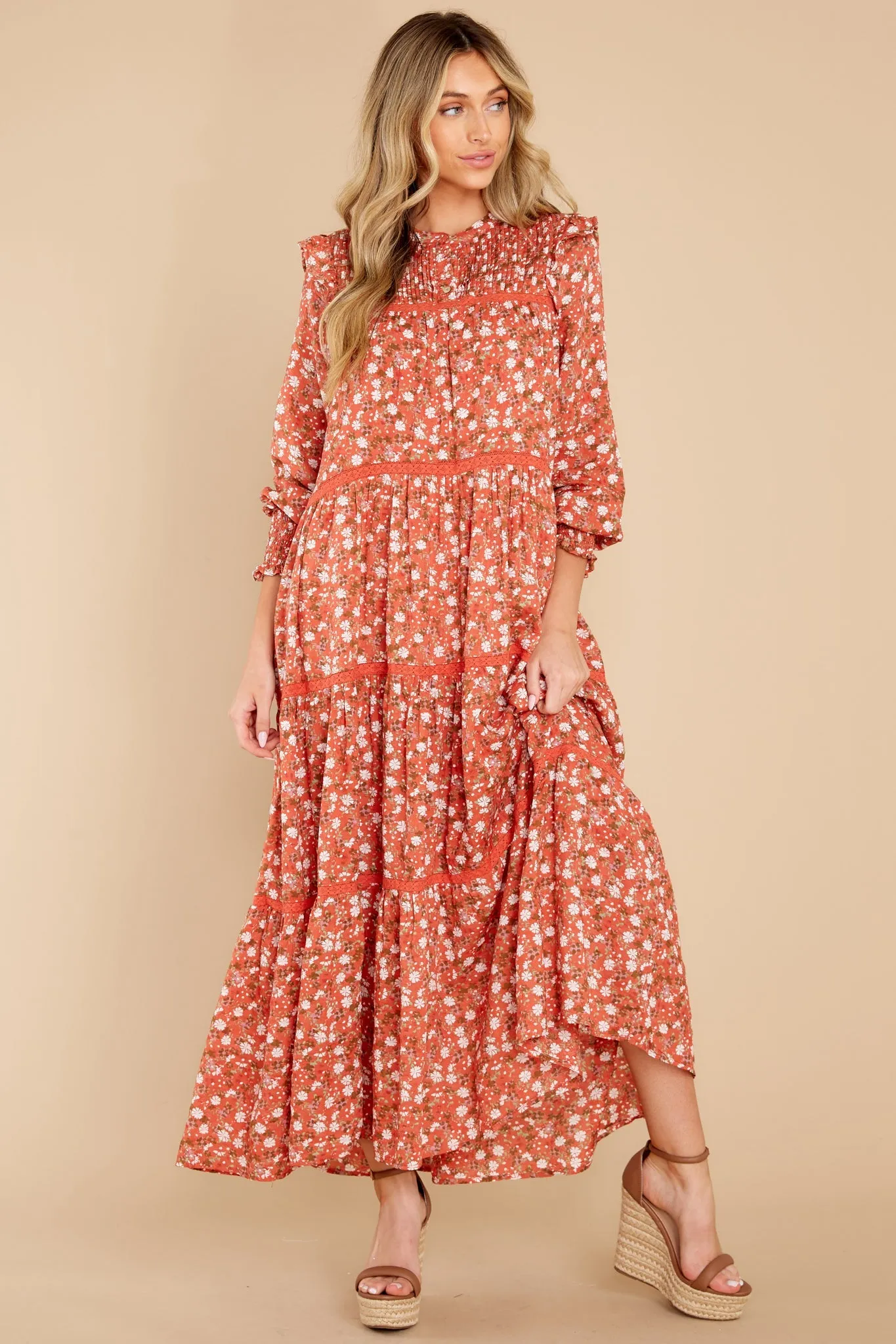 Choose Us Orange Floral Multi Print Maxi Dress