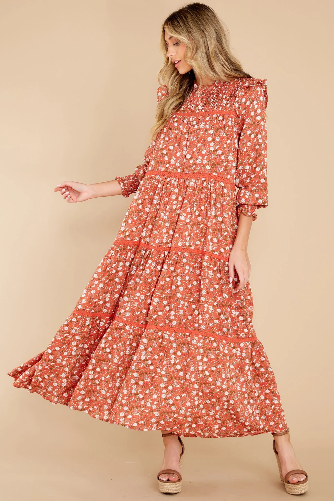 Choose Us Orange Floral Multi Print Maxi Dress