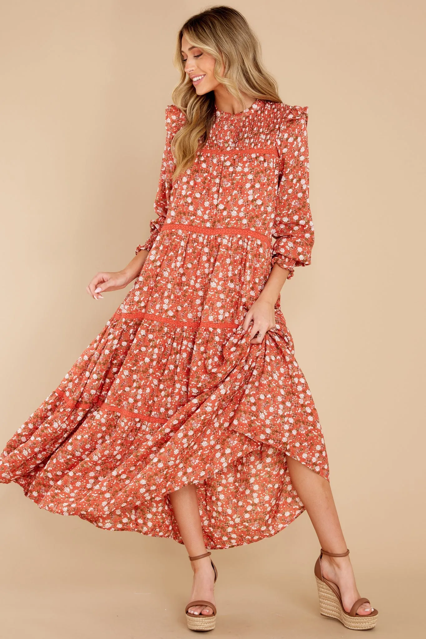 Choose Us Orange Floral Multi Print Maxi Dress