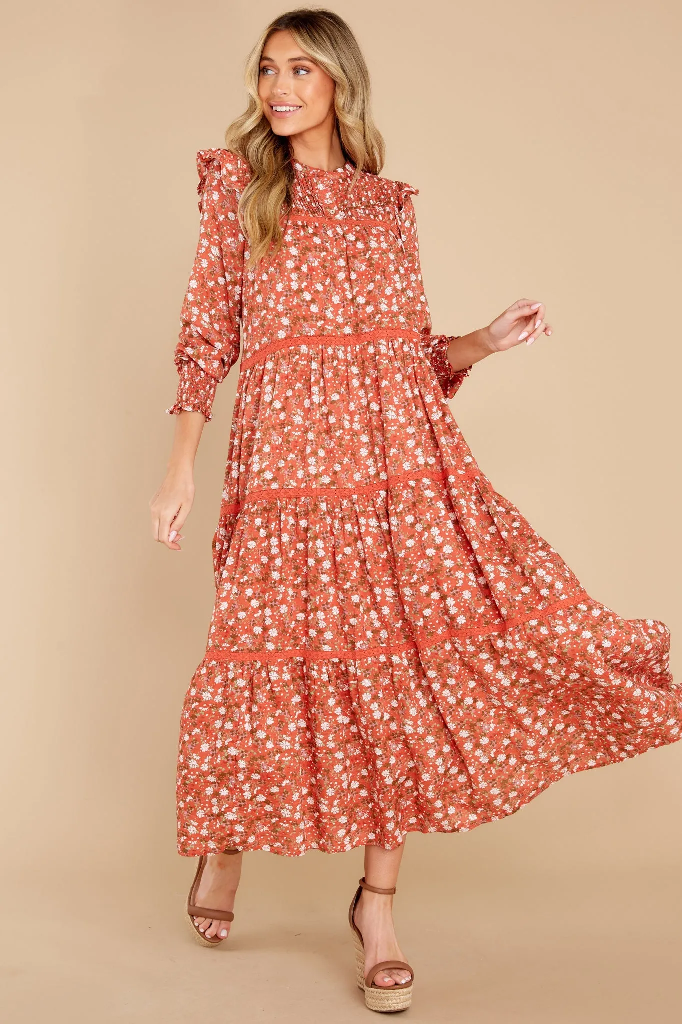 Choose Us Orange Floral Multi Print Maxi Dress