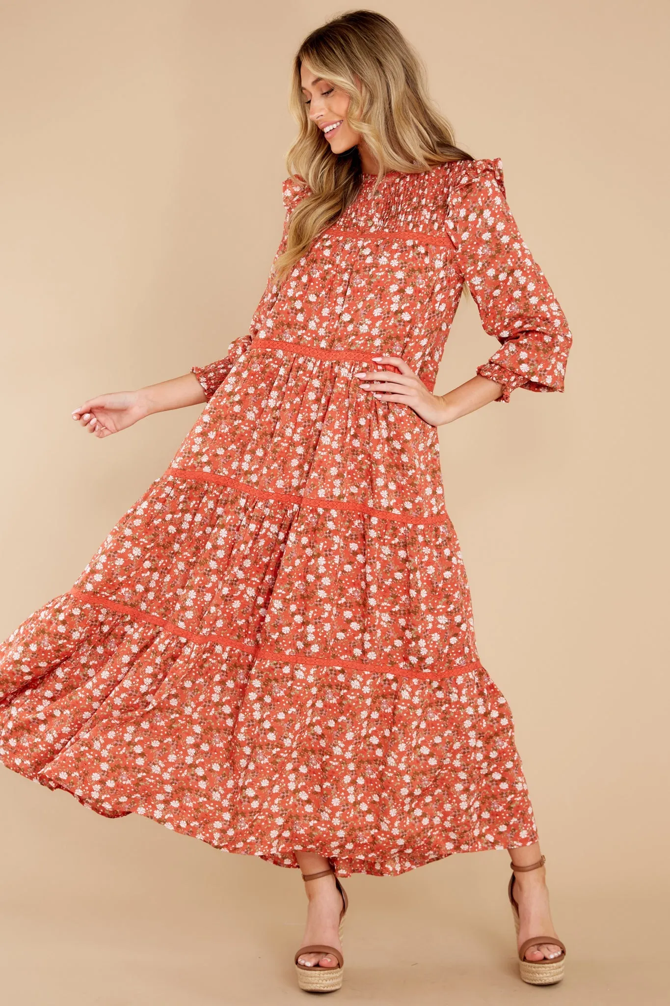 Choose Us Orange Floral Multi Print Maxi Dress