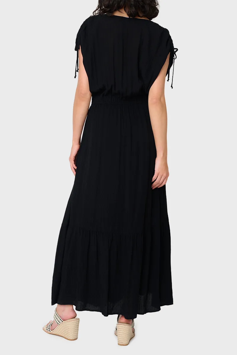 Cinch Sleeve V-Neck Maxi Dress