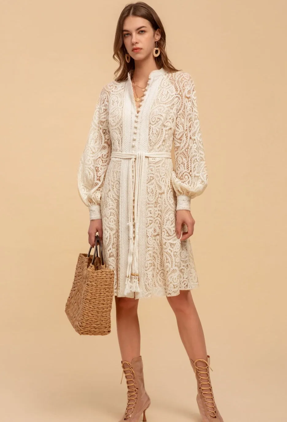 Clementine Lace Mini Dress - Antique Lace