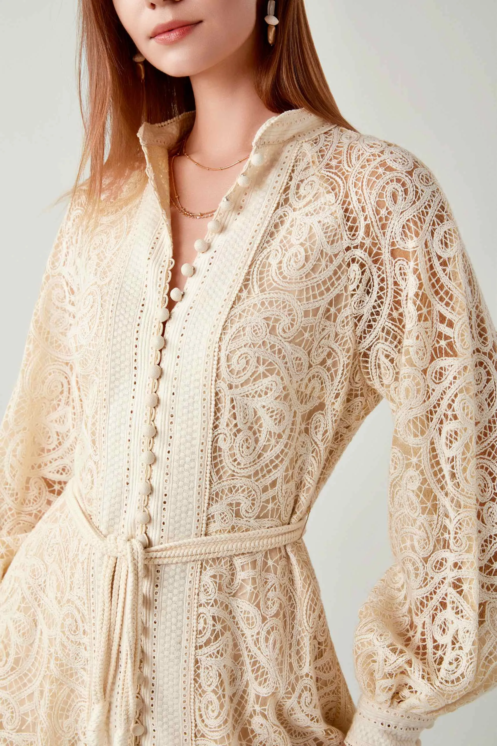 Clementine Lace Mini Dress - Antique Lace