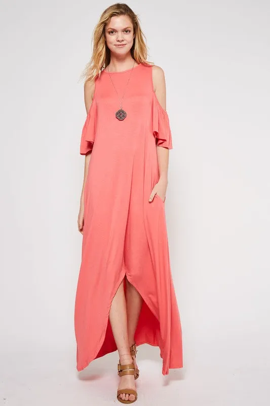 Cold Shoulder Maxi Dress - Coral