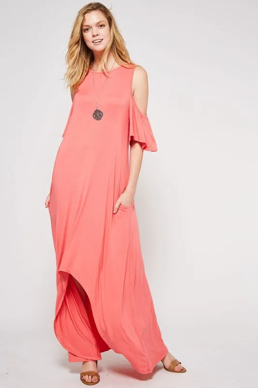 Cold Shoulder Maxi Dress - Coral