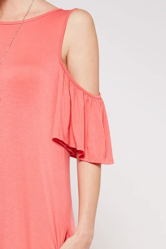 Cold Shoulder Maxi Dress - Coral