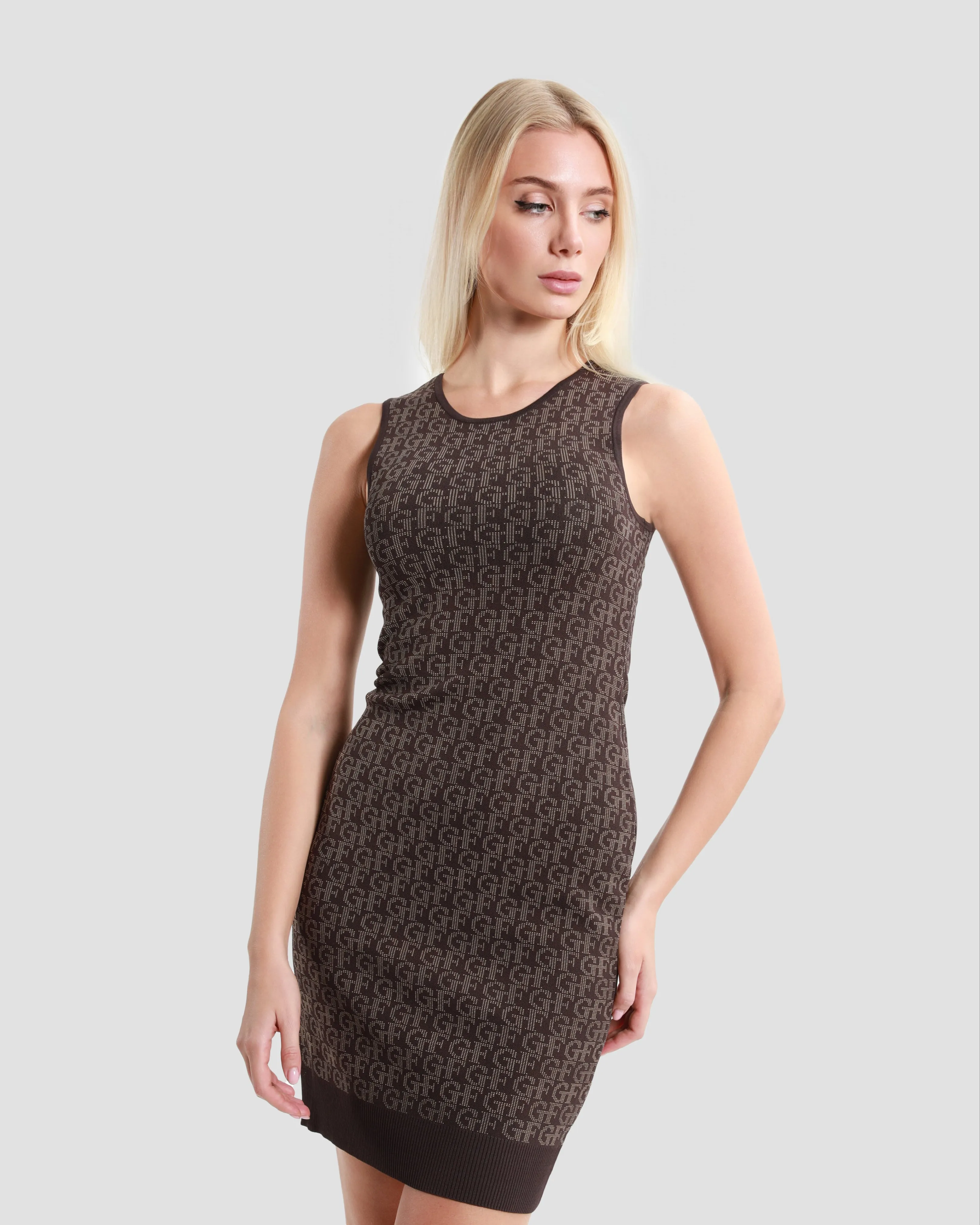 Contrast Monogram Knitted Dress