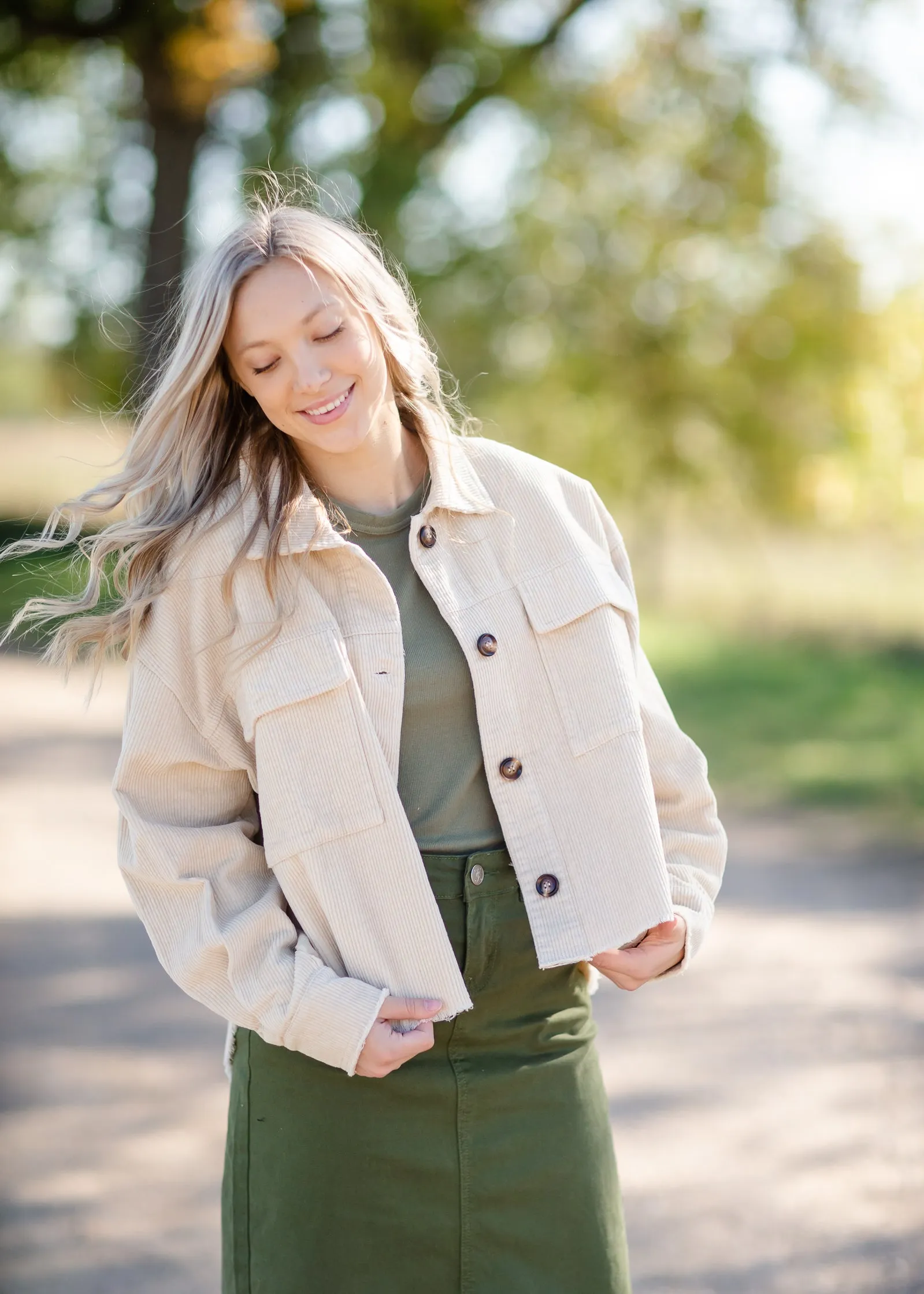 Corduroy Raw Hem Button Up Shacket