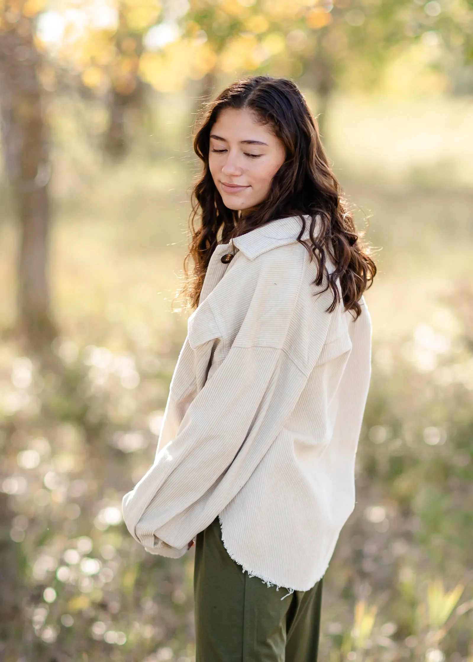 Corduroy Raw Hem Button Up Shacket