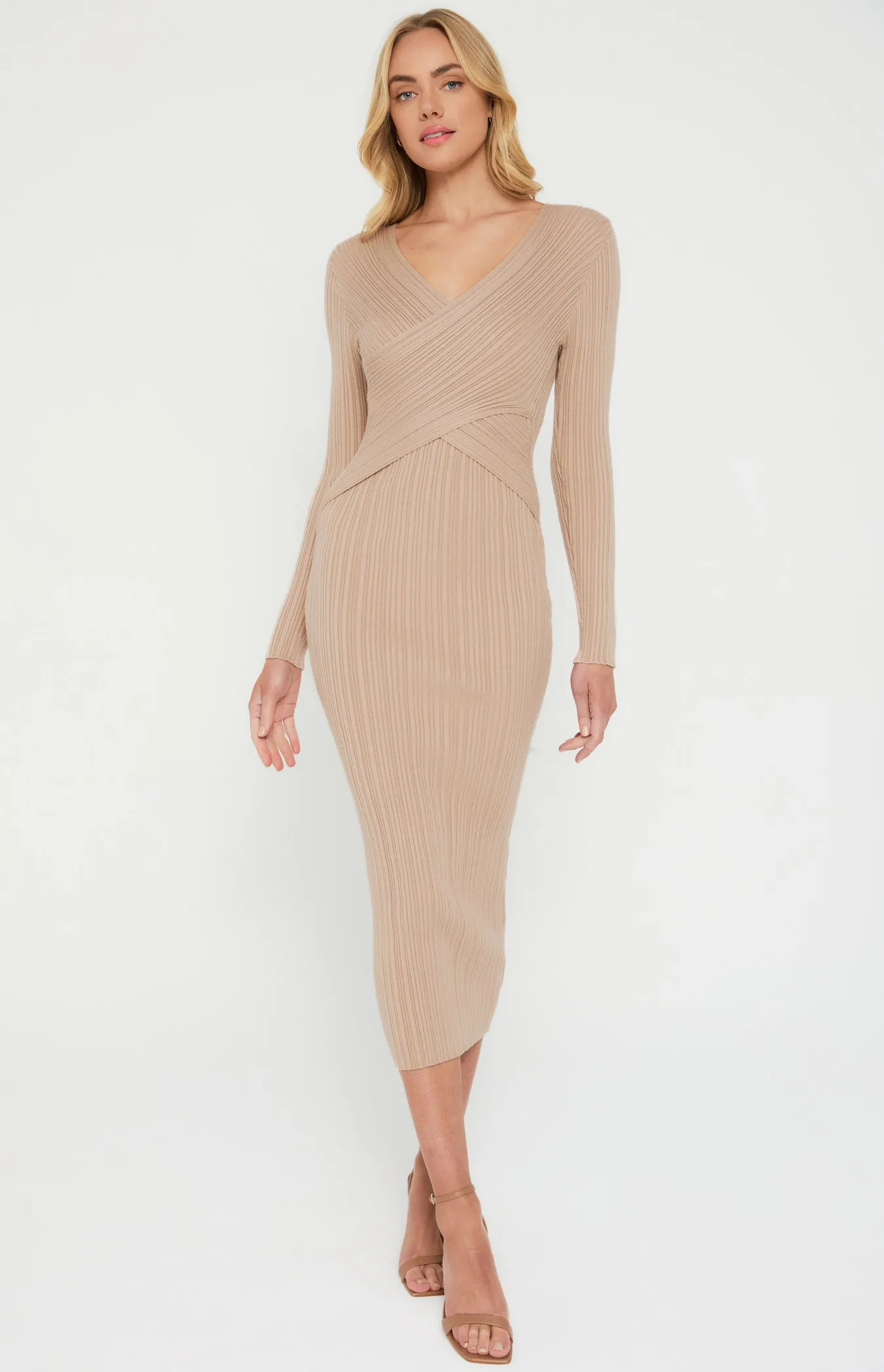 Cross Front Detail Textured Knit Midi Dress