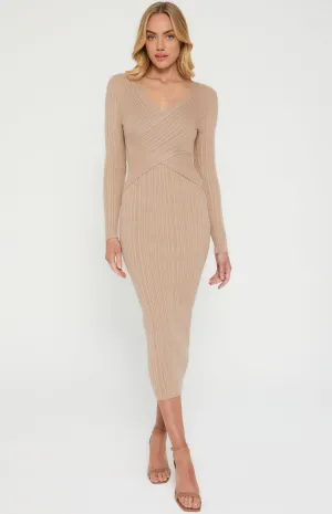 Cross Front Detail Textured Knit Midi Dress