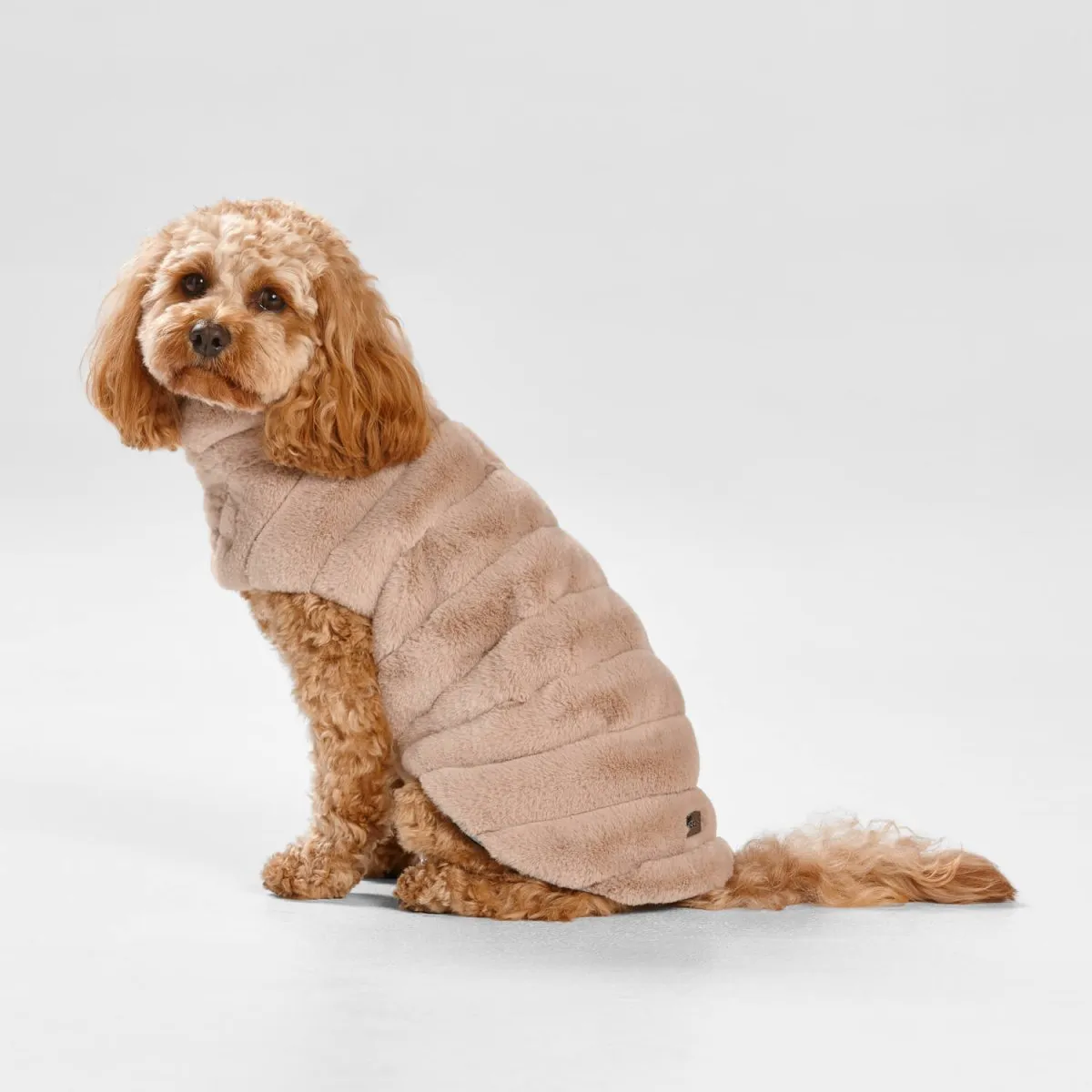 Cut Faux Fur Dog Coat in Almond