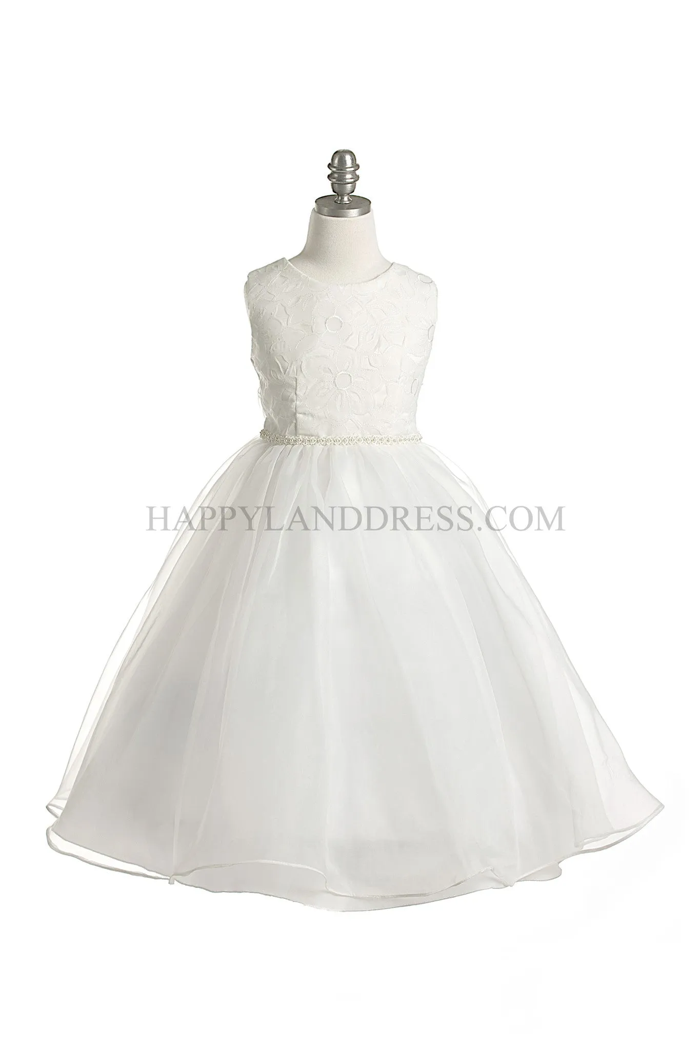 D3580 Floral Cut-Out Bodice With Organza Skirt Dress (White or Ivory)