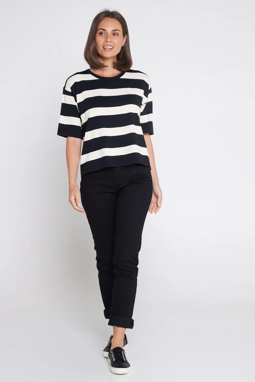 Diaz Knit T-Shirt - Black/Ivory Stripe