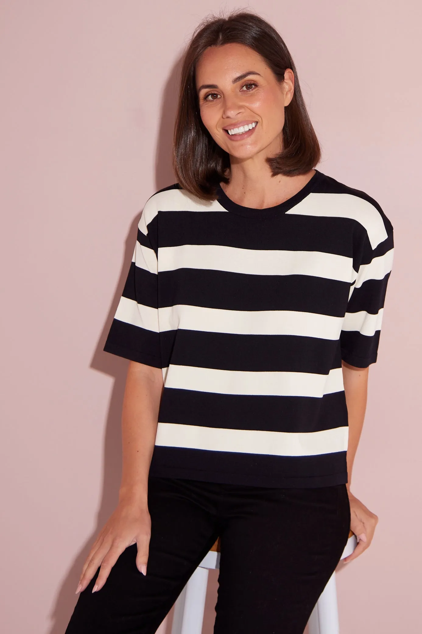 Diaz Knit T-Shirt - Black/Ivory Stripe