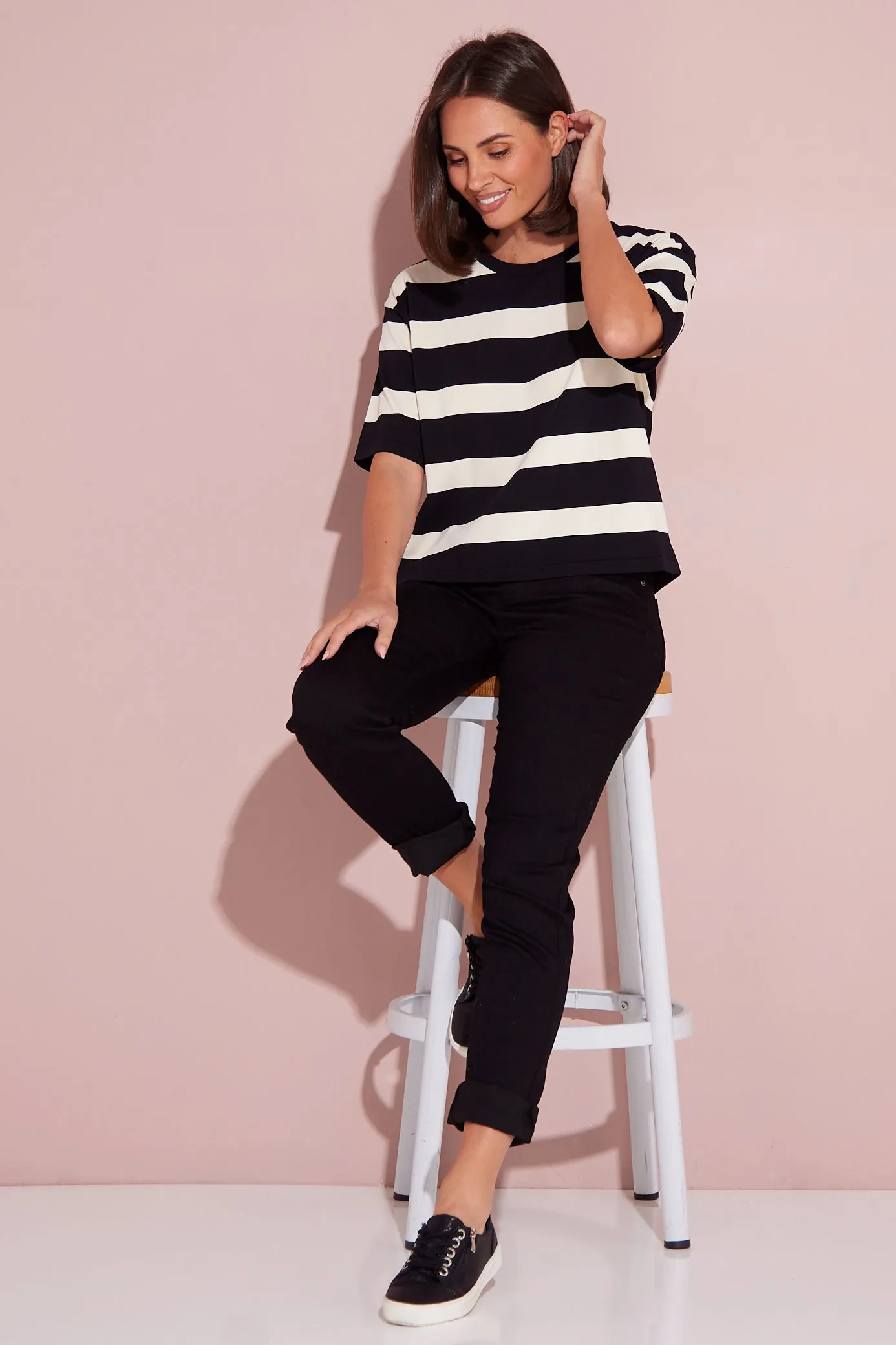 Diaz Knit T-Shirt - Black/Ivory Stripe